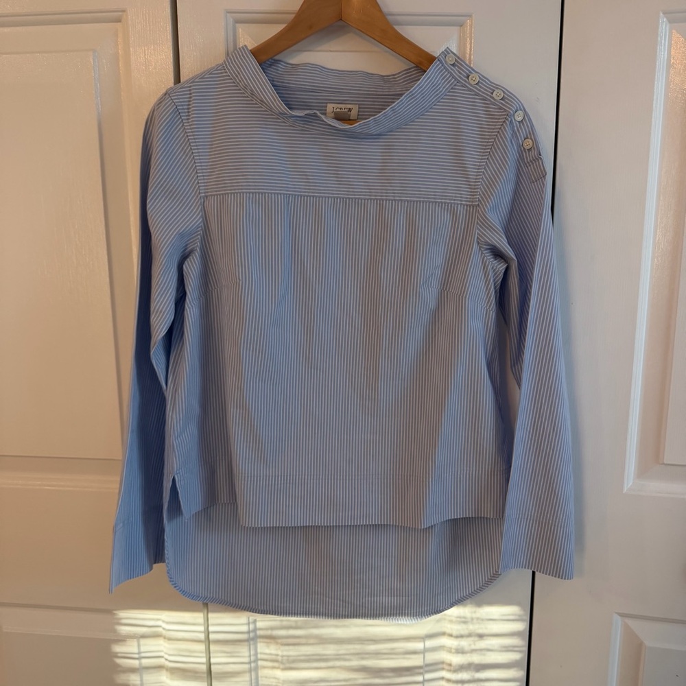 J. Crew Light Blue Striped Boat Neck Tunic Shirt, Size 2